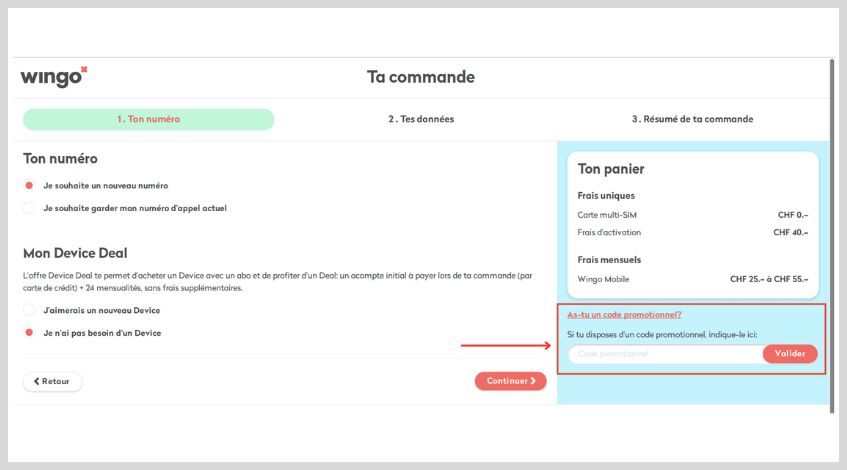 comment utiliser un promo code wingo