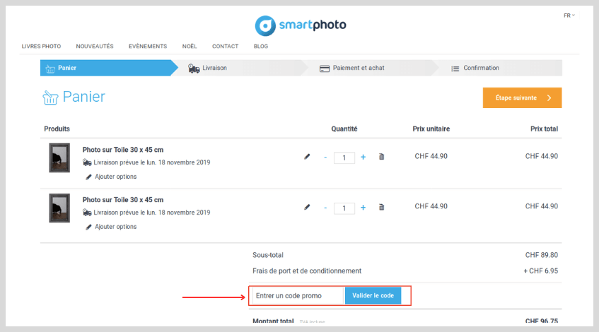 comment activer un code promo smartphoto