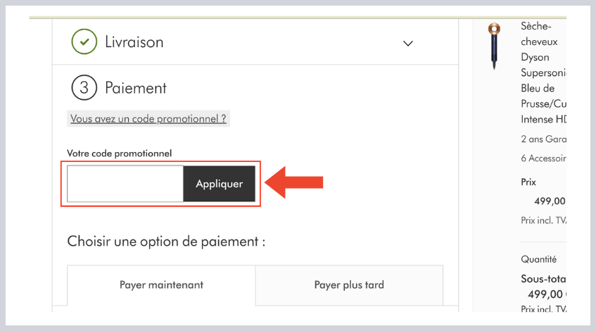 Comment utiliser un code promo Dyson suisse.png